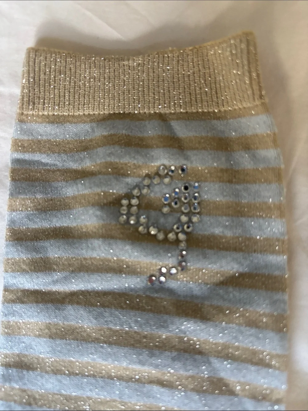 Ganni Light Blue & Gold Striped Sparkle Ankle Socks